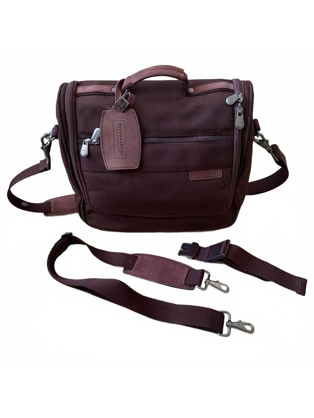 Briggs & Riley Travel Bag Hanging Tote Crossbody Strap Ballistic Burgundy Unisex
